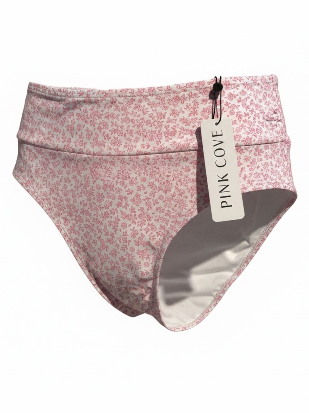 Pink Cove Pink and White Floral High-Rise Bikini Bottoms Size Medium
